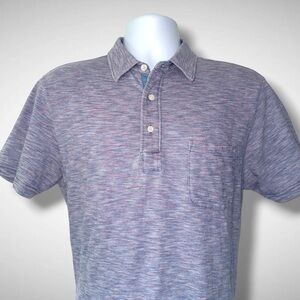 Faherty Brand Indigo-Dyed Striped Polo Shirt Men’s Medium Blue Red Cotton